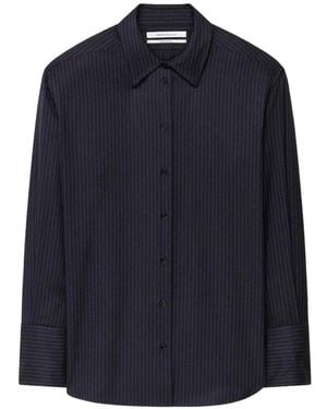 Another Tomorrow Pinstripe Relaxed-Fit Shirt - Blue