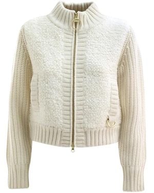 Barbour Fleece-Panelled Ribbed-Knit Jacket - White