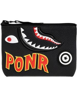 A Bathing Ape Shark-Patch Pebbled Leather Cardholder - Black
