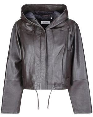 Sportmax Hooded Leather Jacket - Grey