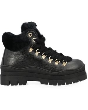 Bogner Lace-Up Shearling-Trim Ankle Boots - Black