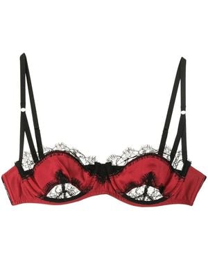 Kiki de Montparnasse Balconette Lace Silk Bra - Red