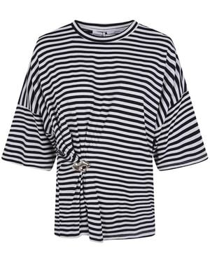 Essentiel Antwerp Kriss Striped Gathered-Detail T-Shirt - Blue