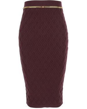 Elisabetta Franchi Quilted Chain-Belt Midi Skirt - Red