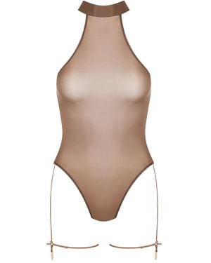 Maison Close French Kiss Light Halter-Neck Thong Bodysuit - White