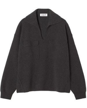 Lanvin Patch-Pocket V-Neck Sweater - Black