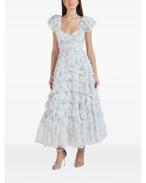 Needle & Thread Magnolia Ruffled Floral-Print Maxi Dress - White