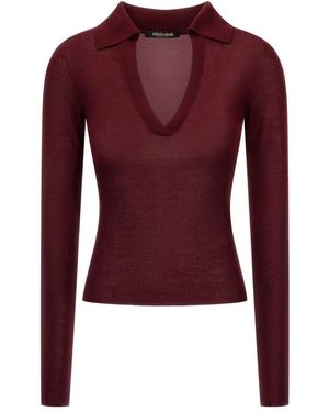 Roberto Cavalli ファインニット ポロシャツ - レッド