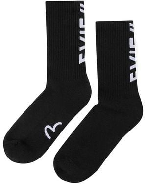 Evisu Logo-Intarsia Ribbed-Knit Socks - Black