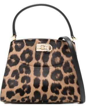 Ferragamo Studio Box Leopard-Print Satchel Bag - Multicolor