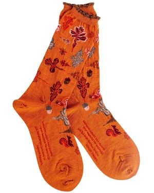 Antipast Leaf-Pattern Ruffled-Trim Socks - Orange