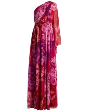 St. John Paloma One-Shoulder Floral-Print Dress - Red