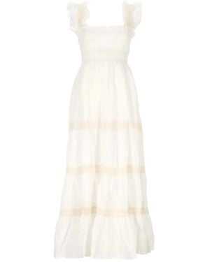 RIXO London Smocked Tiered Cotton Midi Dress - White