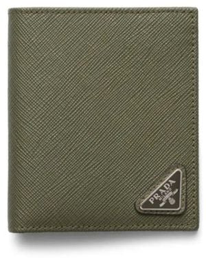 Prada Portemonnaie Aus Saffiano-Leder Mit Logo-Schild - Grün