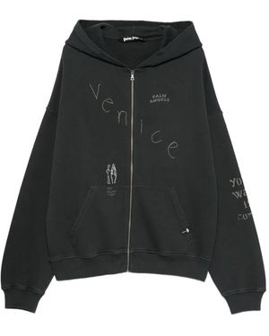 Palm Angels Graphic-Print Zip-Up Hoodie - Black