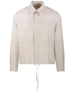 Lardini Check-Pattern Drawstring-Hem Shirt - White