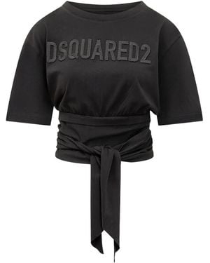 DSquared² T-Shirt With Logo And Knot - Black
