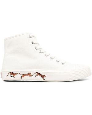 KENZO Tiger-Print Lace-Up Trainers - White