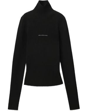 Alexander Wang Jacquard Logo Long-Sleeve Turtleneck - Black