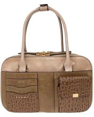Marni Croc-Effect Panelled Leather Tote Bag - Green