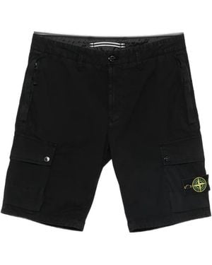 Stone Island Compass-Patch Cargo Shorts - Black