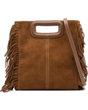 Maje Topstitched Suede M Bag - Brown