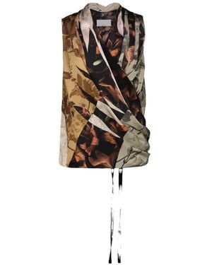 Maison Margiela Floral-Print Draped Top - White