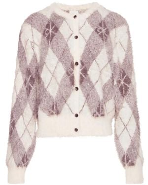 Calvin Klein Argyle-Pattern Buttoned Cardigan - White