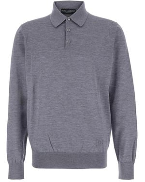 Dolce & Gabbana Long-sleeve knitted polo shirt - Gris