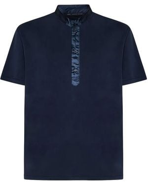Low Brand Mandarin-Collar Button-Placket T-Shirt - Blue