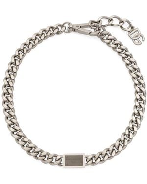 Dolce & Gabbana Logo-Plaque Cuban-Link Necklace - Metallic