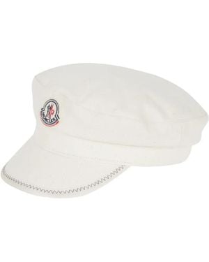 Moncler Logo-Patch Whipstitch-Trim Baker Hat - White