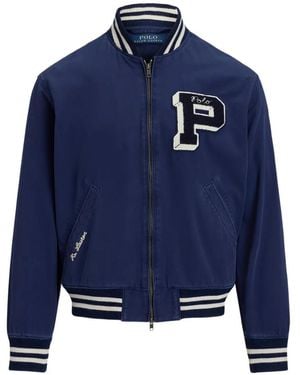Polo Ralph Lauren Lightweight Cotton Canvas Sports Jacket With College-Style Patches And Embroidery - Blue