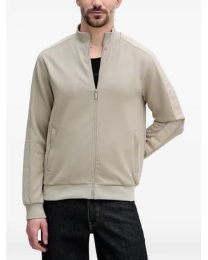 KARL LAGERFELD Logo-Tape Zip-Up Sweatshirt - Natural