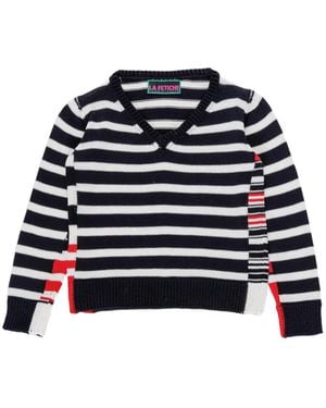 La Fetiche Mitzi Striped V-Neck Jumper - Black
