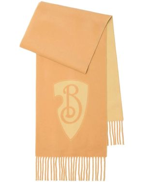 Burberry Knitted Cashmere B Shield Fringed Scarf - Orange