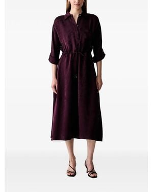 Liu Jo Floral-Jacquard Drawstring-Waist Midi Dress - Black