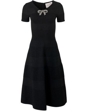 Carolina Herrera Abito Midi Con Fiocco E Cristalli - Nero