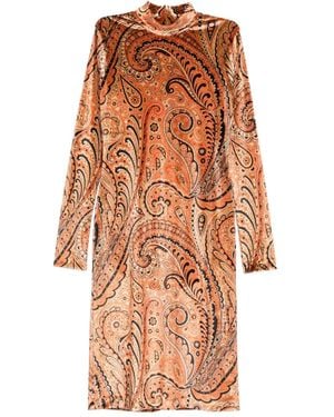 Etro ペイズリーモックネック ミディドレス - オレンジ