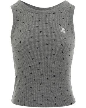 Rest&Recreation Waffle-Knit Floral-Print Top - Grey