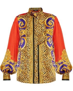 Versace バロックプリント パフスリーブ トップ - メタリック