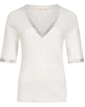 Liu Jo Knit T-Shirt With Gemstones - White
