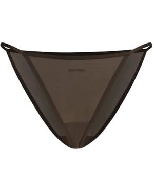 Calvin Klein Sheer Logo-Print Thong - Brown