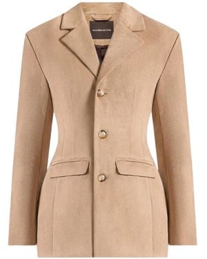 Manière De Voir Claire Wide-Shoulder Marble-Button Blazer - Natural