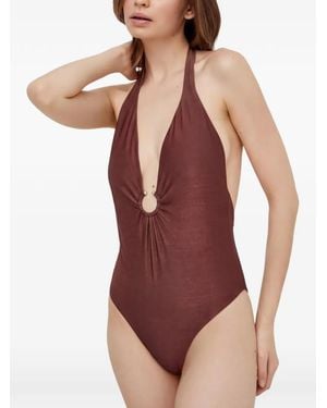Guess Ring-Detail Halterneck Swimsuit - Red