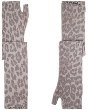 Ganni Leopard-Print Fingerless Gloves - White