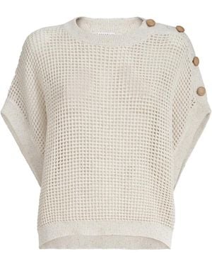 Brunello Cucinelli Buttoned Open-Knit Top - White