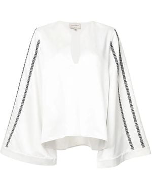Zeus+Dione Embroidered Wide Sleeve Blouse - White