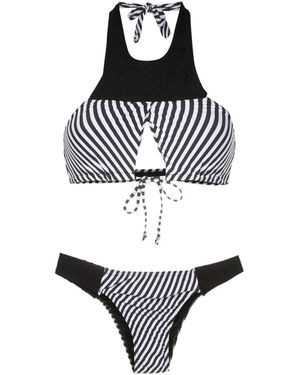 Amir Slama Gestreiftes Neckholder-Bikinioberteil - Mettallic