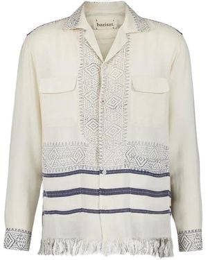 BAZISZT Talilo Embroidered Striped Shirt - Grey